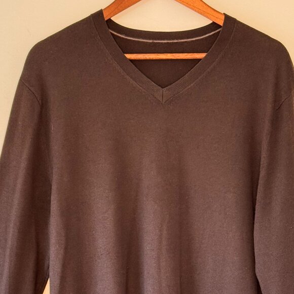 Banana Republic Silk Cashmere Luxury Blend Men's V Neck Sweater Classic Brown XL - Picture 3 of 8